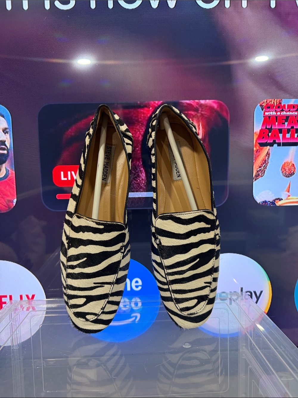 Steve Madden Zebra-Pattern Slip-On Loafers - Black & White